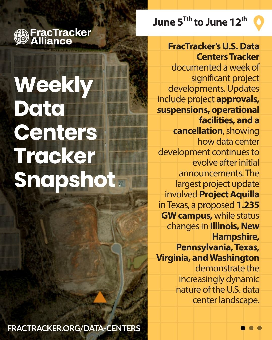 FracTracker Weekly Data Centers Tracker Snapshot cover, June 5–12, 2026