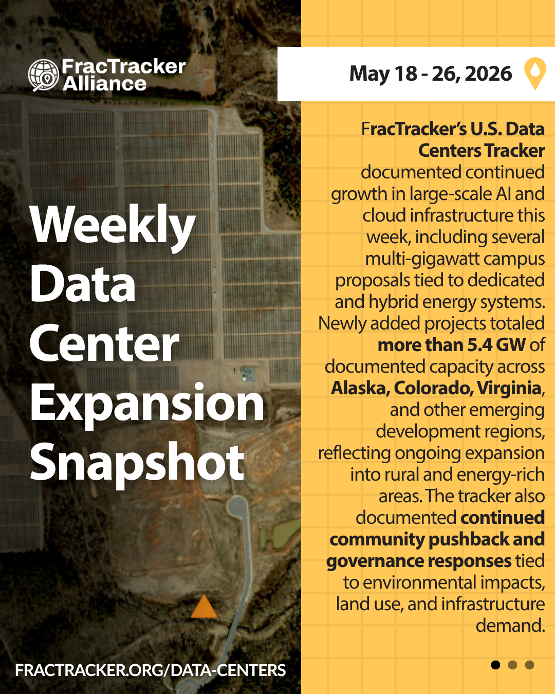 FracTracker Weekly Data Center Expansion Snapshot cover, May 18–26, 2026